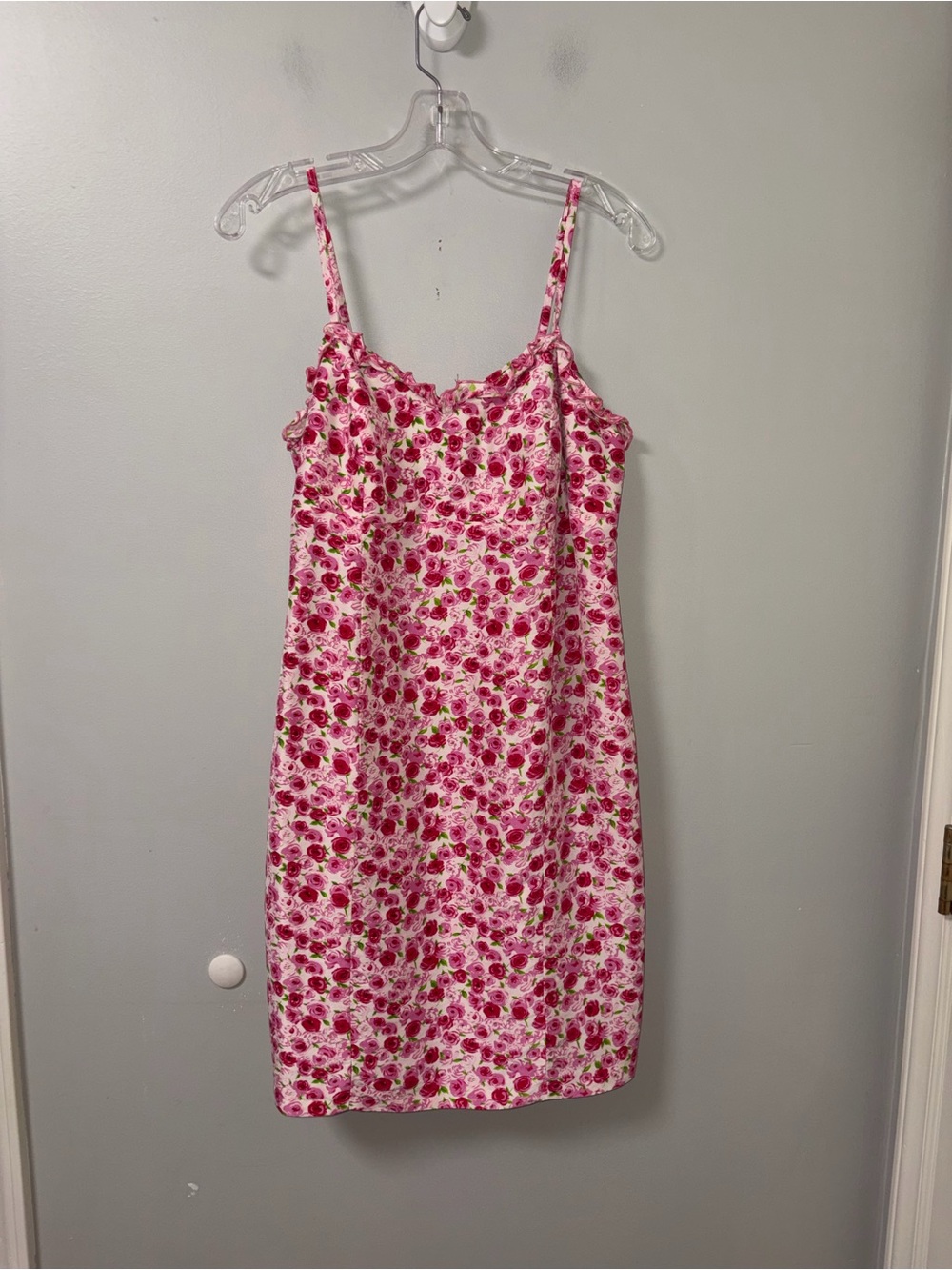 A Pea in the Pod Pink Rose Print Ruffle Spaghetti Strap Maternity Slip Dress M